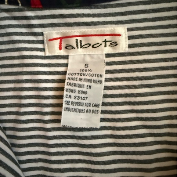 Vintage Talbots Small Green & White Striped Preppy Equestrian Button Down Blouse - Picture 4 of 6